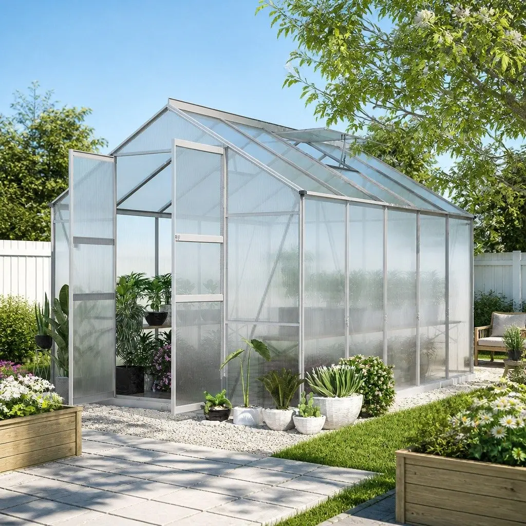 Aluminium Greenhouse Polycarbonate 3x2.5x2.26M Double Doors Garden