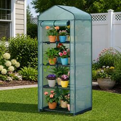 Mini Greenhouse 4 Tier Plant Shelf Garden Bed Portable Growing House Outdoor