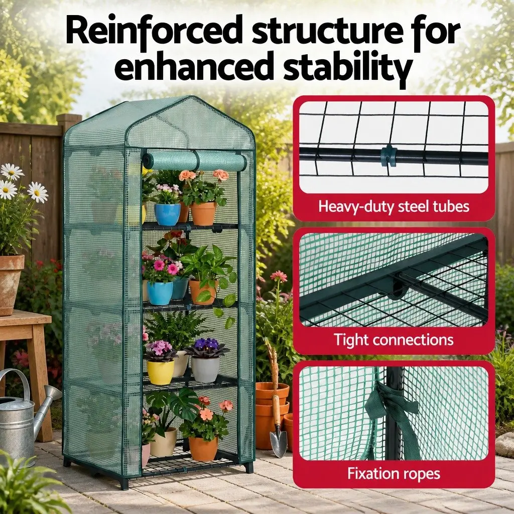 Mini Greenhouse Portable 4 Tier Plant Shelf Waterproof 70 x 50 x 160cm Green