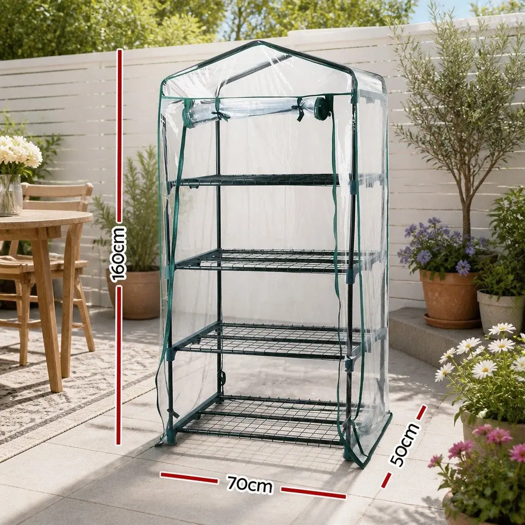 Mini Greenhouse PVC Cover 160x70x50cm 4 Tier Shelves Green