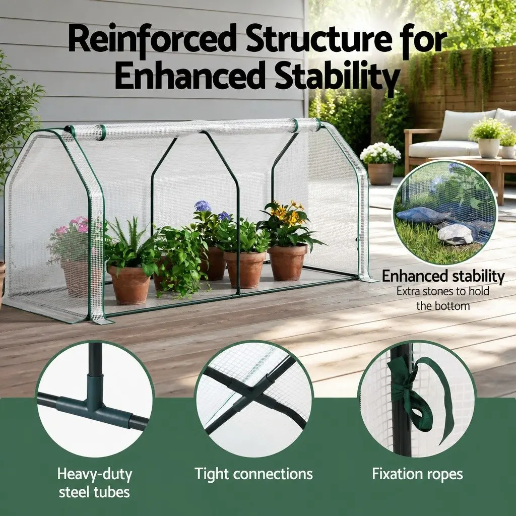 Mini Greenhouse PE Cover Roll-Up Zippered Door Small Garden Patio Deck Plants