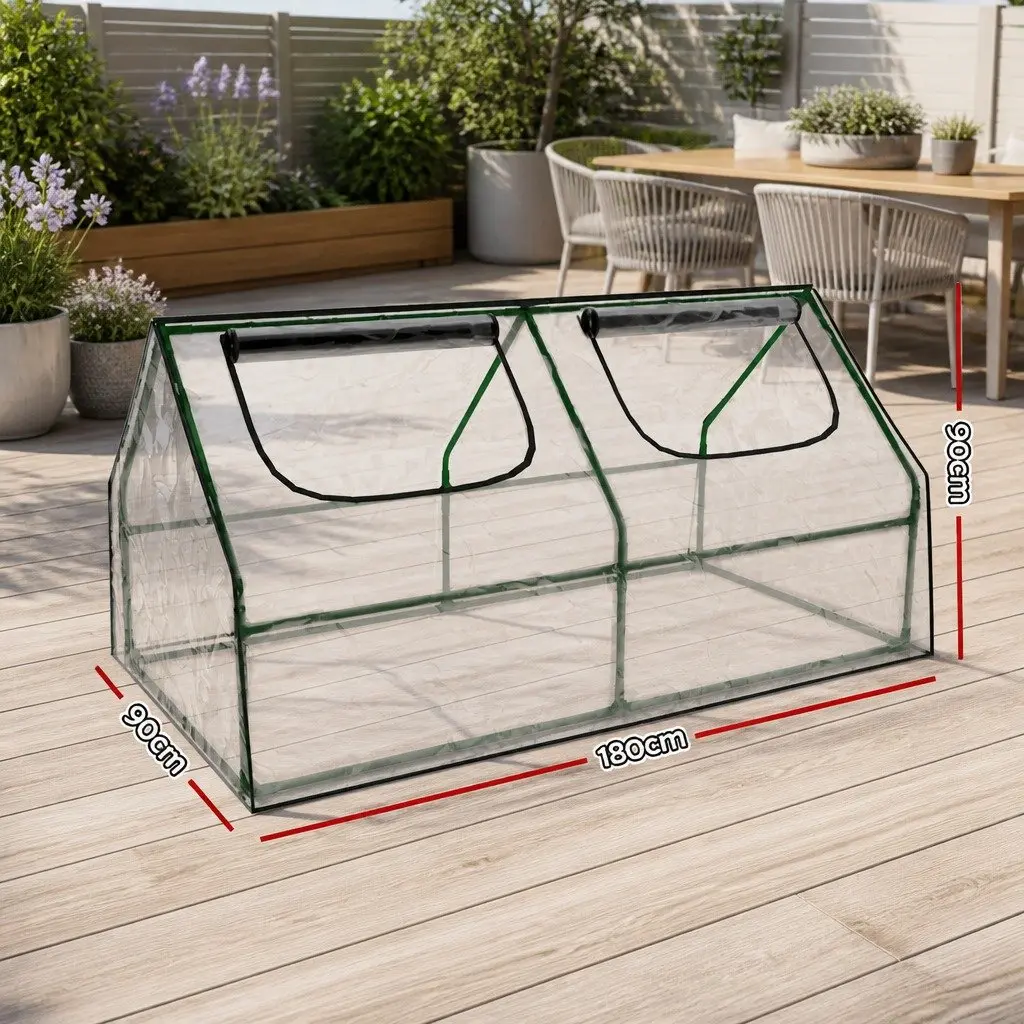 Greenhouse Waterproof PVC 1.8x0.9x0.9M Green and Transparent Raised Garden Bed Planter Box with Roll-Up Window