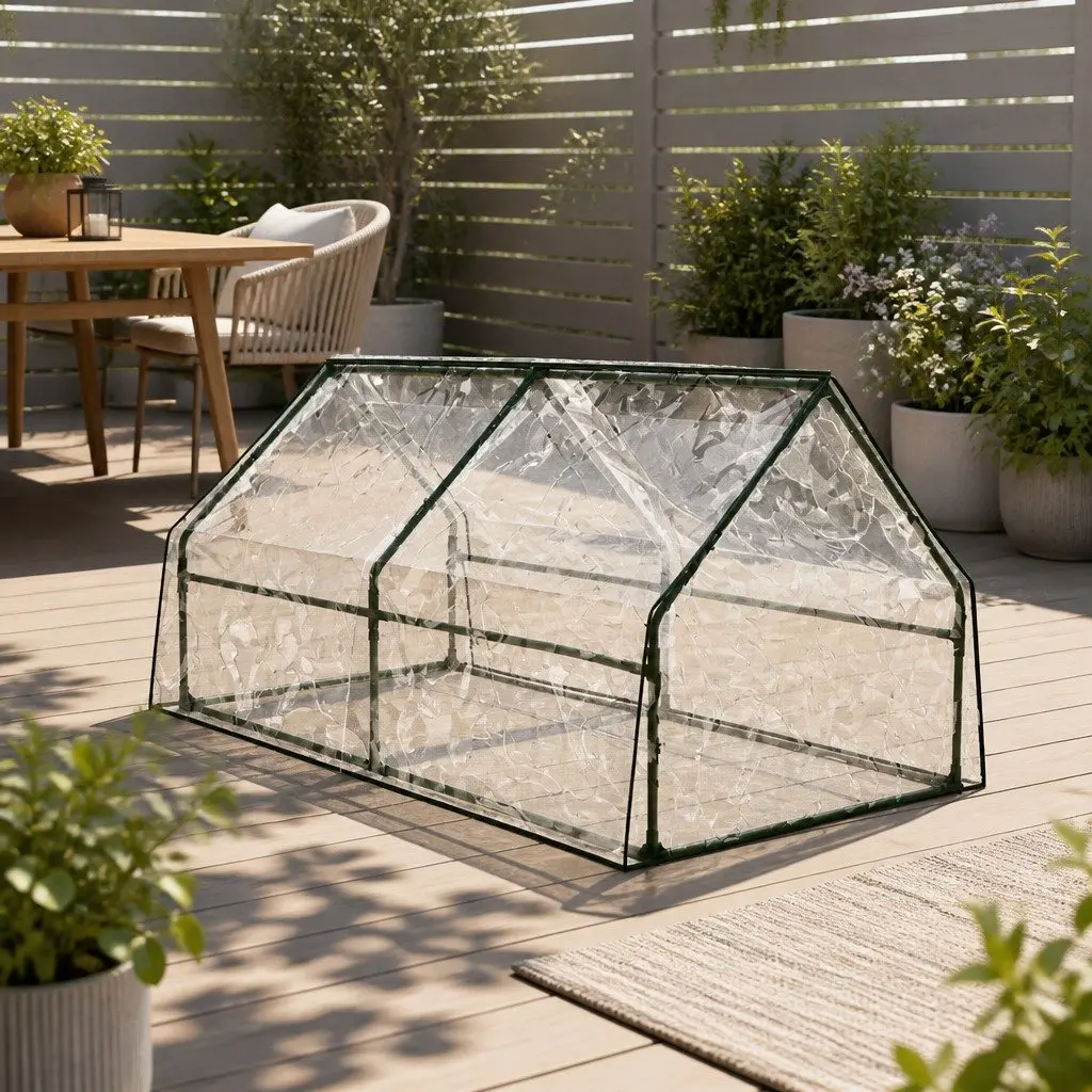 Greenhouse Waterproof PVC 1.8x0.9x0.9M Green and Transparent Raised Garden Bed Planter Box with Roll-Up Window