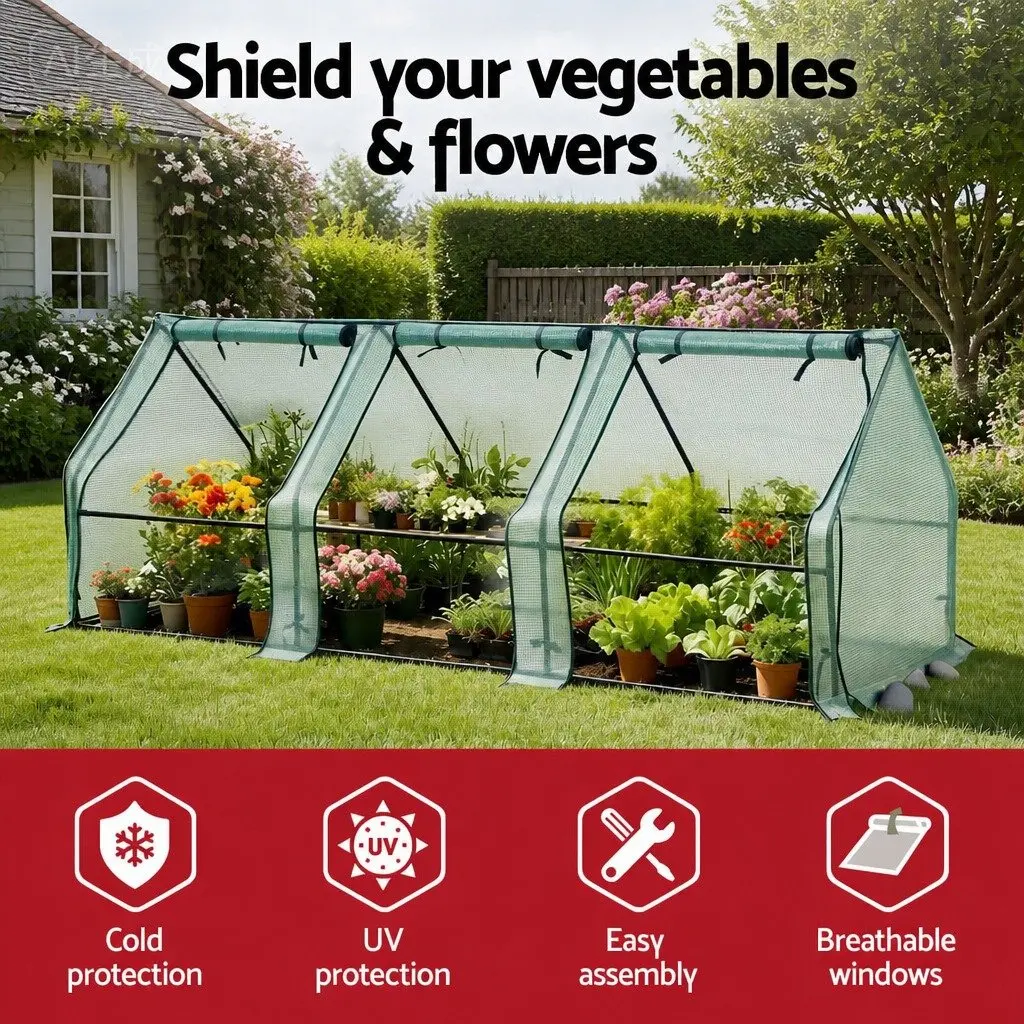 Mini Greenhouse Steel Frame 240x90x90cm PE Cover Green Outdoor Garden Shelter Portable
