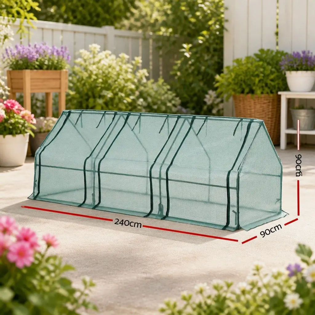 Mini Greenhouse Steel Frame 240x90x90cm PE Cover Green Outdoor Garden Shelter Portable