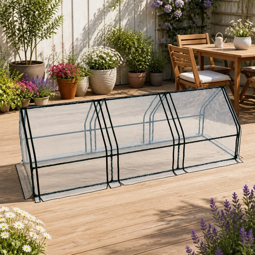 Greenhouse Waterproof PVC 2.7x0.9x0.9M Mini Raised Garden Bed Planter Transparent