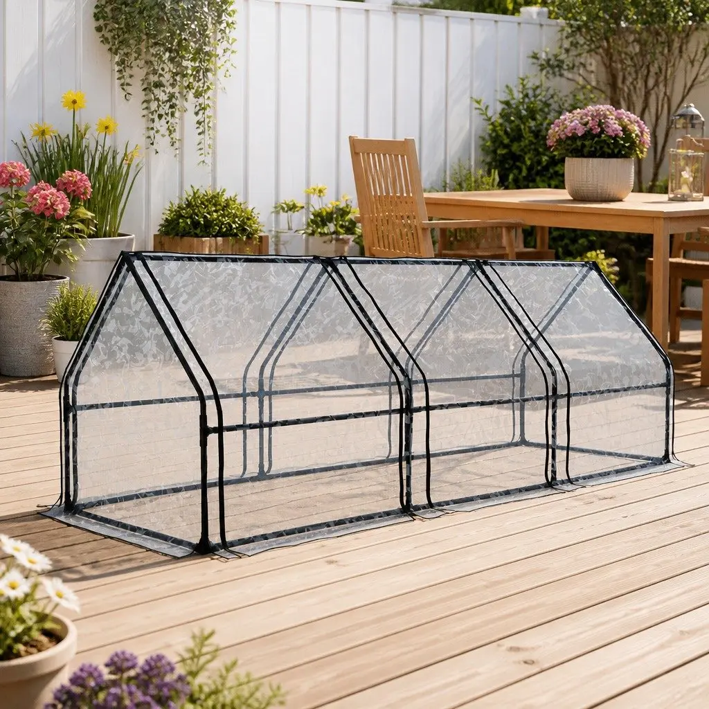 Greenhouse Waterproof PVC 2.7x0.9x0.9M Mini Raised Garden Bed Planter Transparent