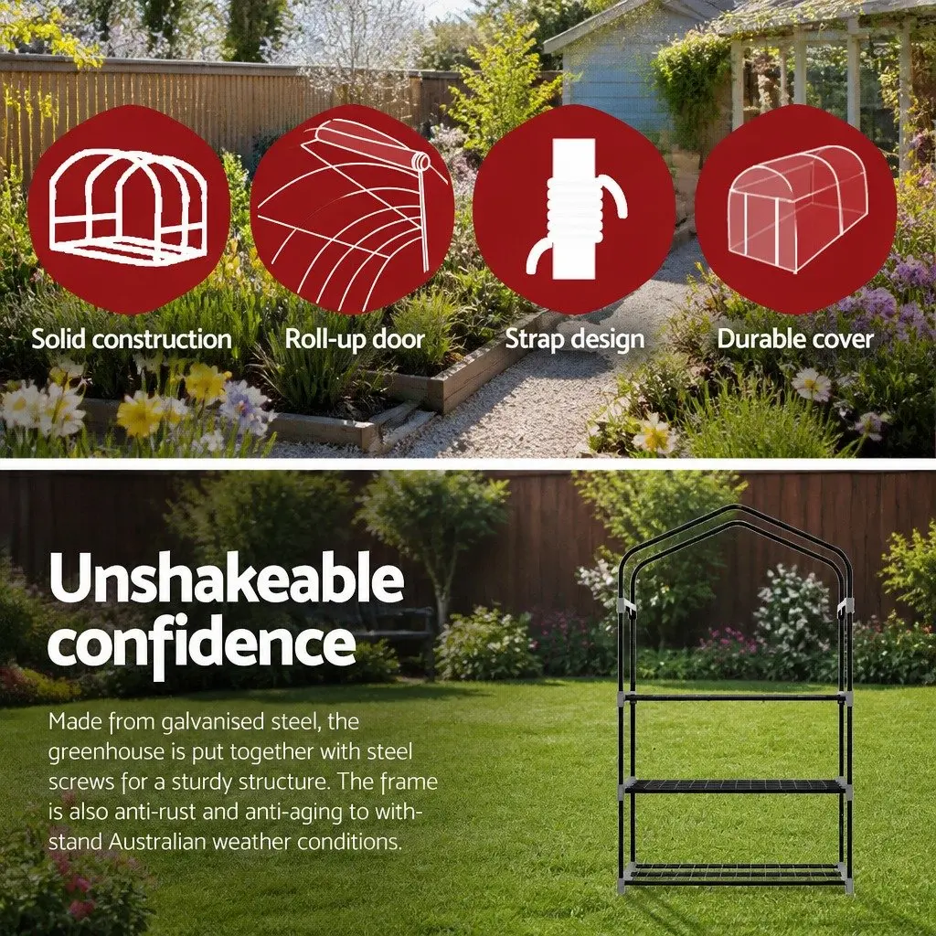 Mini Greenhouse Waterproof PVC Cover 3 Tier Planter Garden Bed Green with Transparent Panels