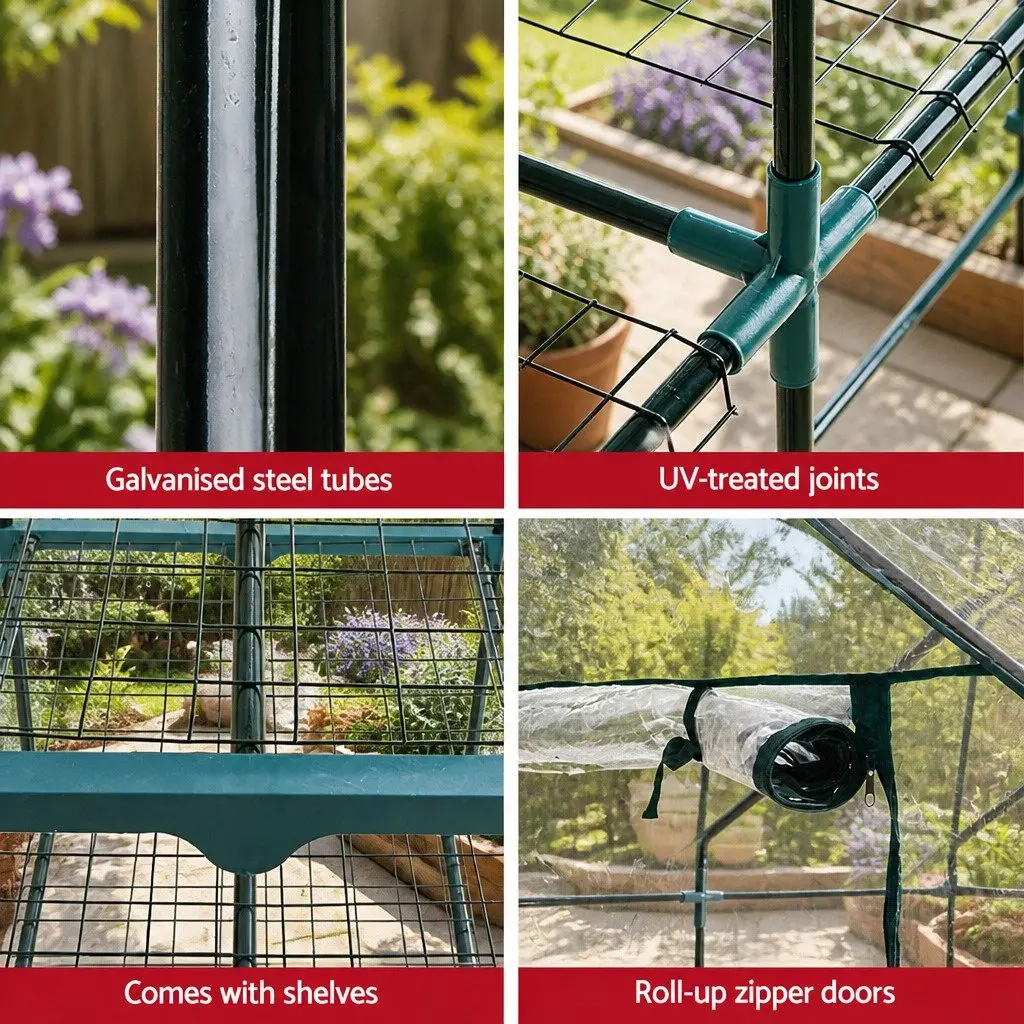 Mini Greenhouse Waterproof PVC Cover 3 Tier Planter Garden Bed Green with Transparent Panels