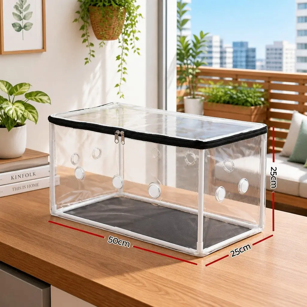 Mini Greenhouse PVC Cover 50x25x25cm Portable Transparent Black Plant Protector