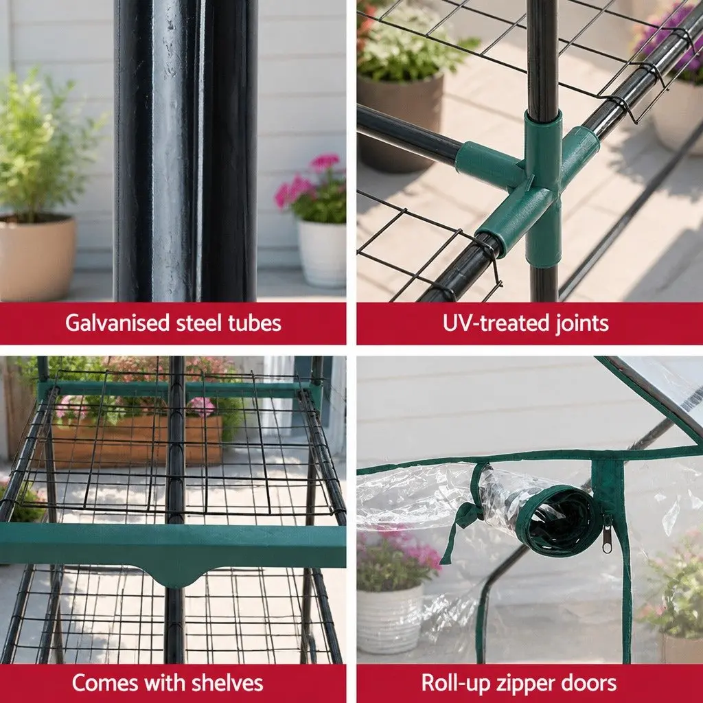 5 Tier Mini Greenhouse Planter Box Compact Green with Transparent Cover Roll-Up Door for Deck and Patio