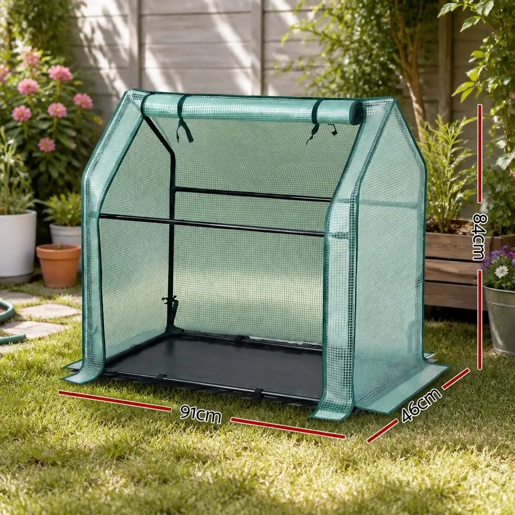 Mini Greenhouse Outdoor Plant Shelter 91x46x84cm Weather-Resistant PE Cover Sturdy Steel Frame Green Garden