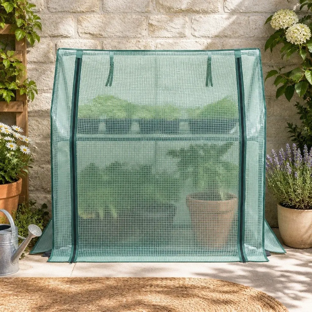 Mini Greenhouse Outdoor Plant Shelter 91x46x84cm Weather-Resistant PE Cover Sturdy Steel Frame Green Garden