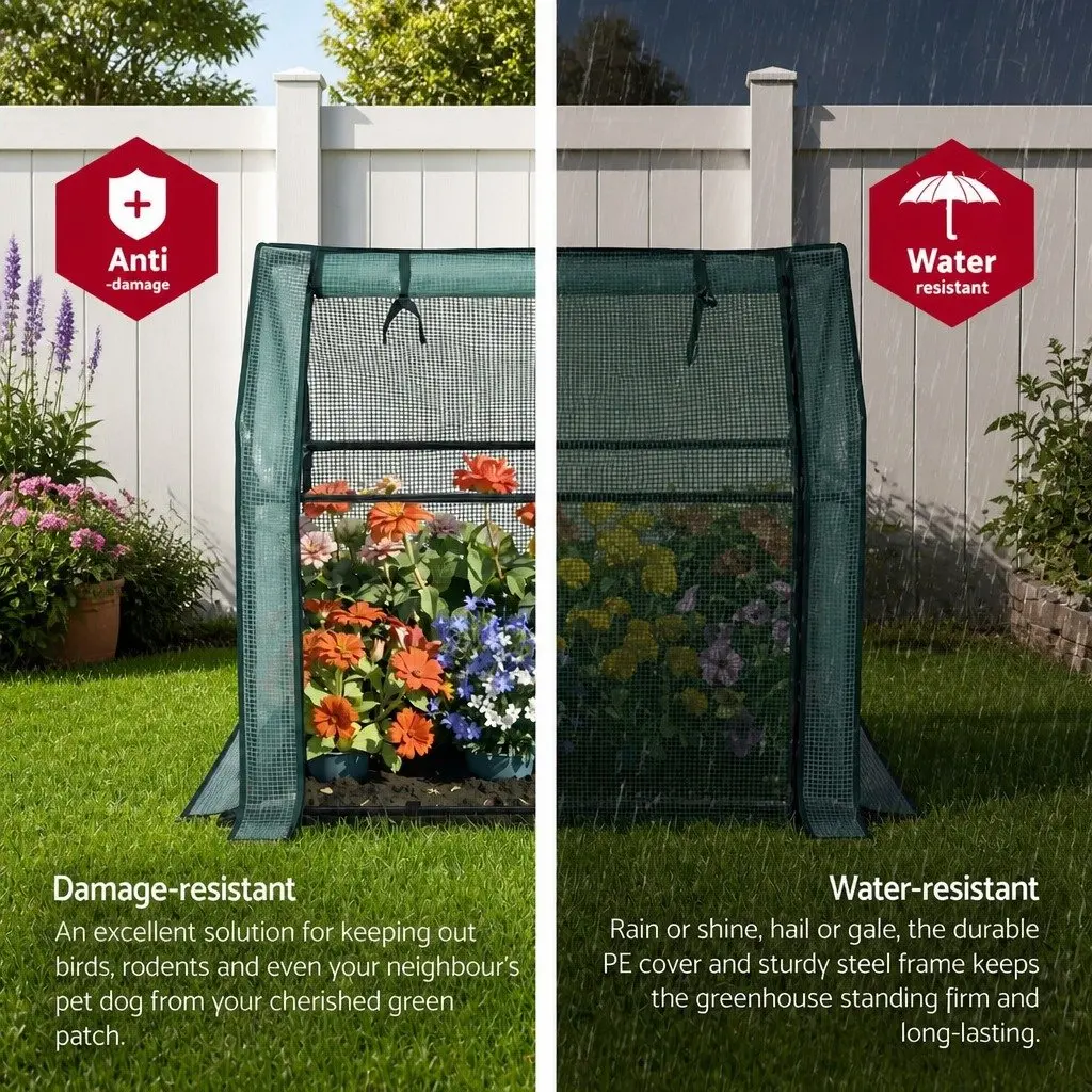 Mini Greenhouse Outdoor Plant Shelter 91x46x84cm Weather-Resistant PE Cover Sturdy Steel Frame Green Garden