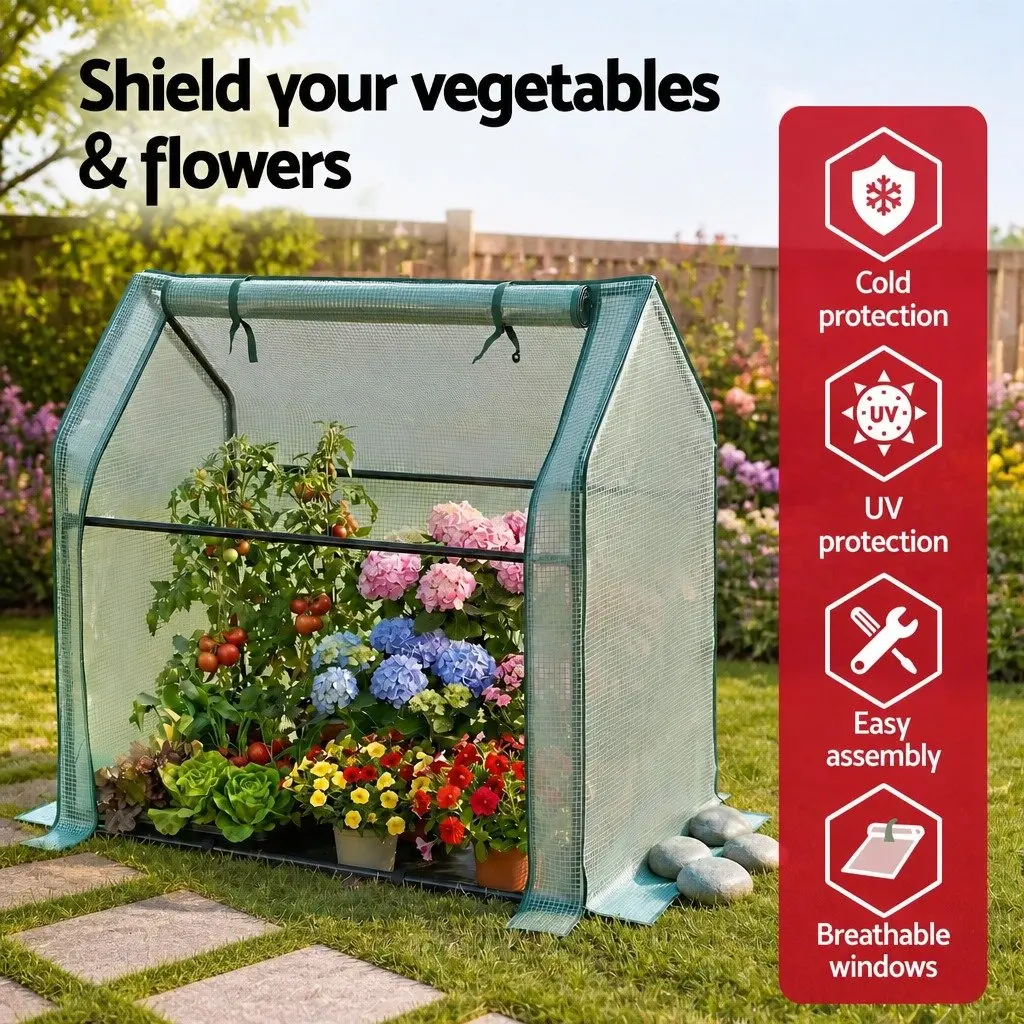 Mini Greenhouse Outdoor Plant Shelter 91x46x84cm Weather-Resistant PE Cover Sturdy Steel Frame Green Garden
