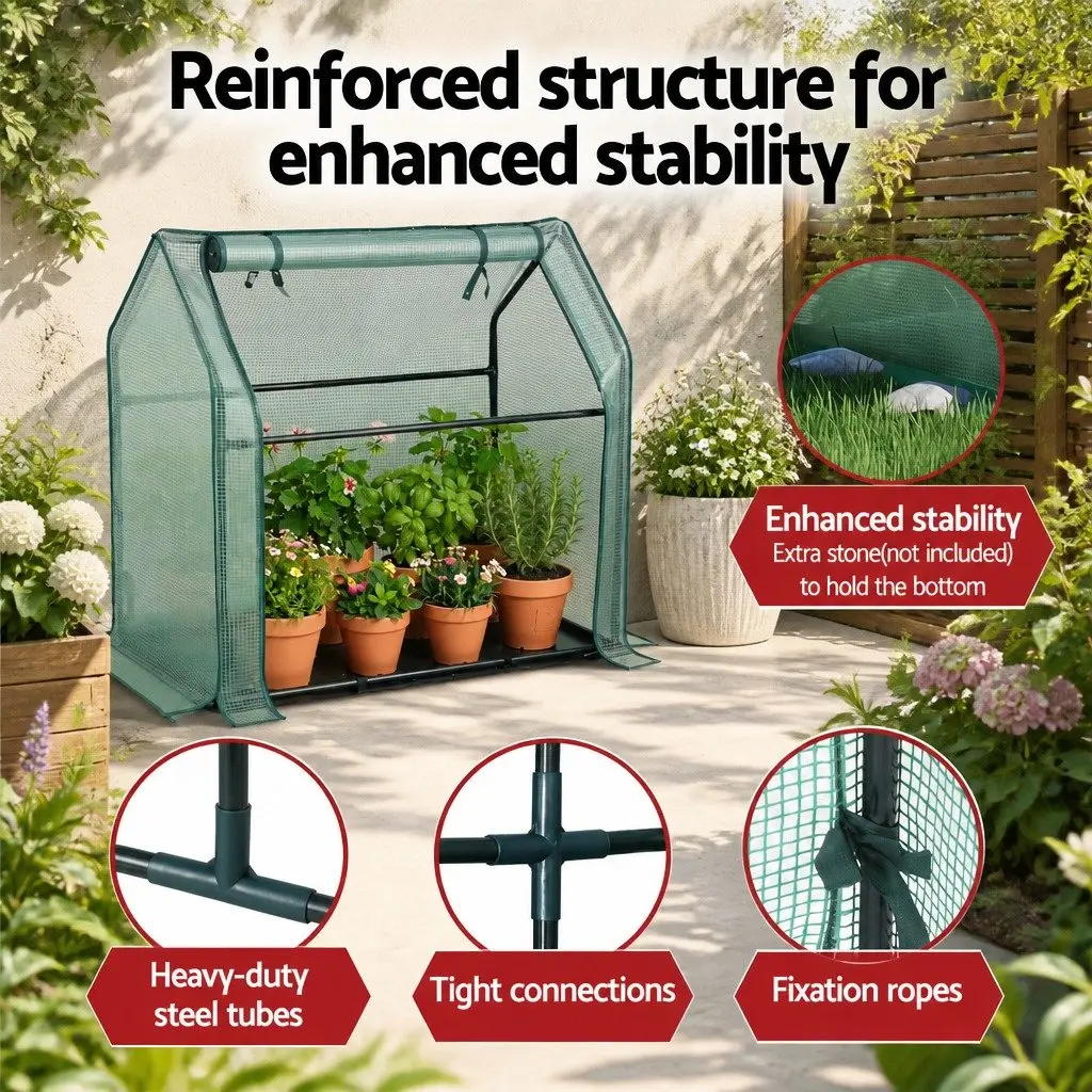 Mini Greenhouse Outdoor Plant Shelter 91x46x84cm Weather-Resistant PE Cover Sturdy Steel Frame Green Garden