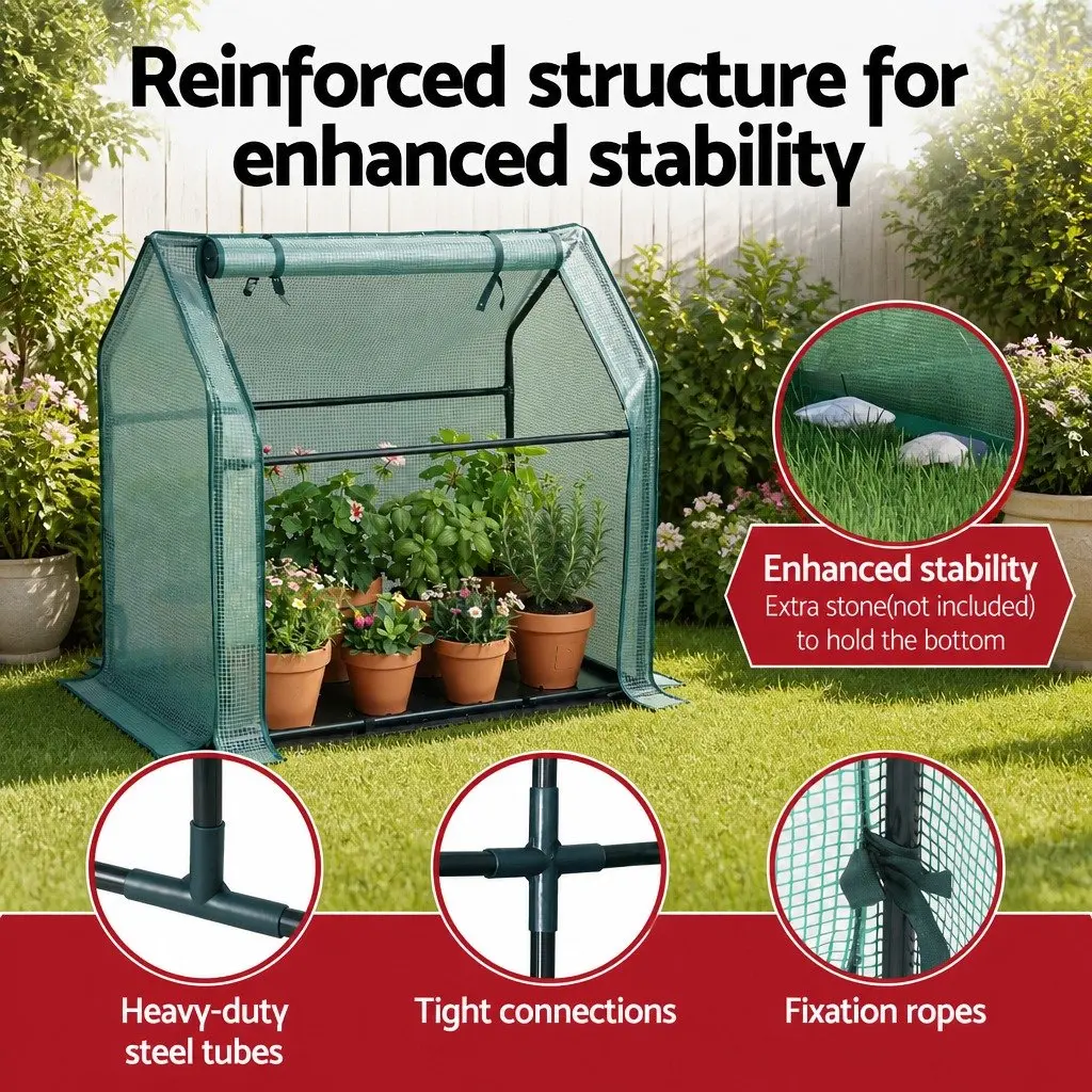 Mini Greenhouse Outdoor Plant Shelter 91x46x84cm Weather-Resistant PE Cover Sturdy Steel Frame Green Garden