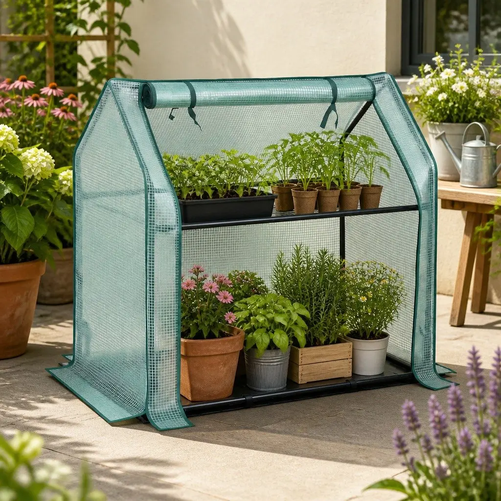 Mini Greenhouse Outdoor Plant Shelter 91x46x84cm Weather-Resistant PE Cover Sturdy Steel Frame Green Garden
