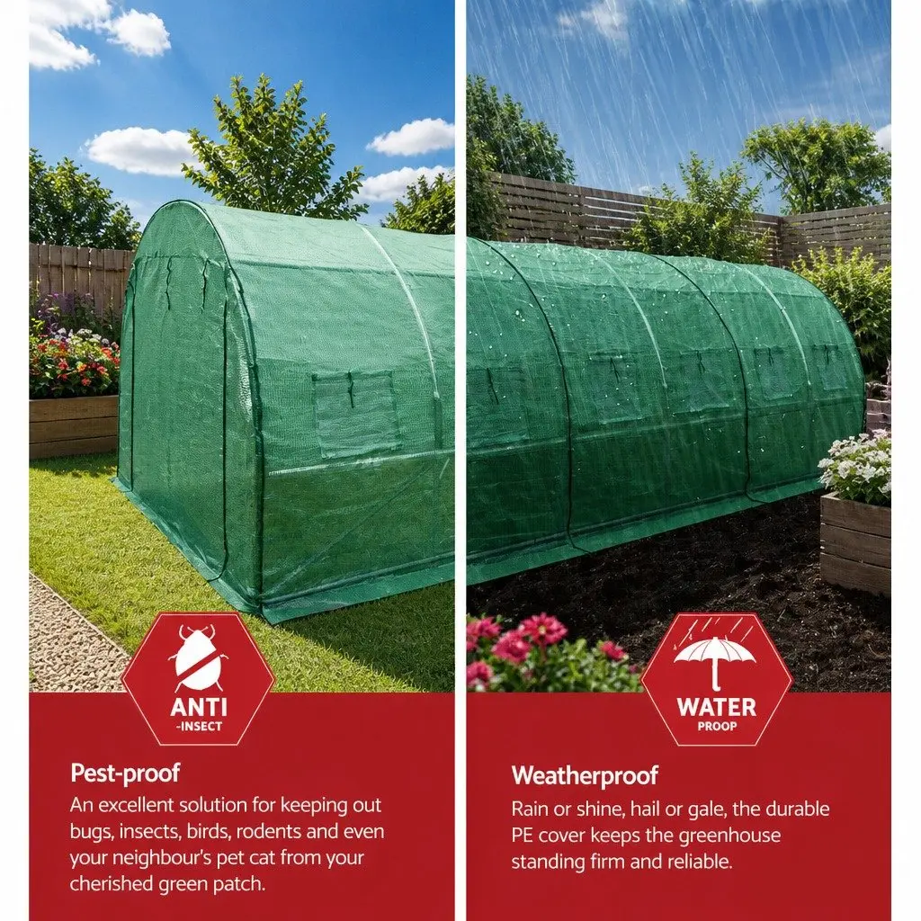 Greenhouse Tunnel PE Cover 6M x 3M x 2M Walk-in Galvanised Steel Frame Plant Growing House