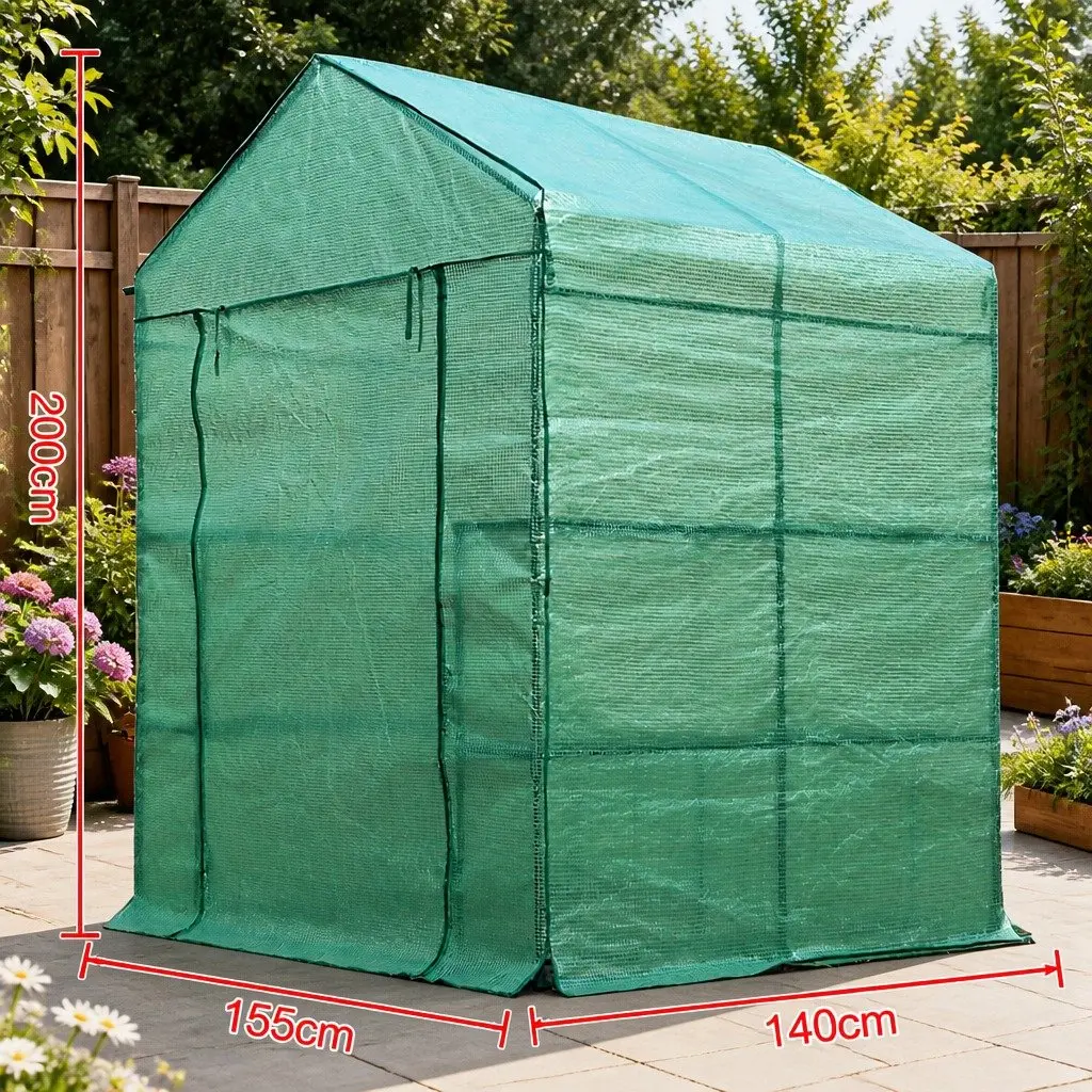 Walk-In Greenhouse Tunnel 1.4x1.55x2M Garden Plant Shed 8 Shelves Portable