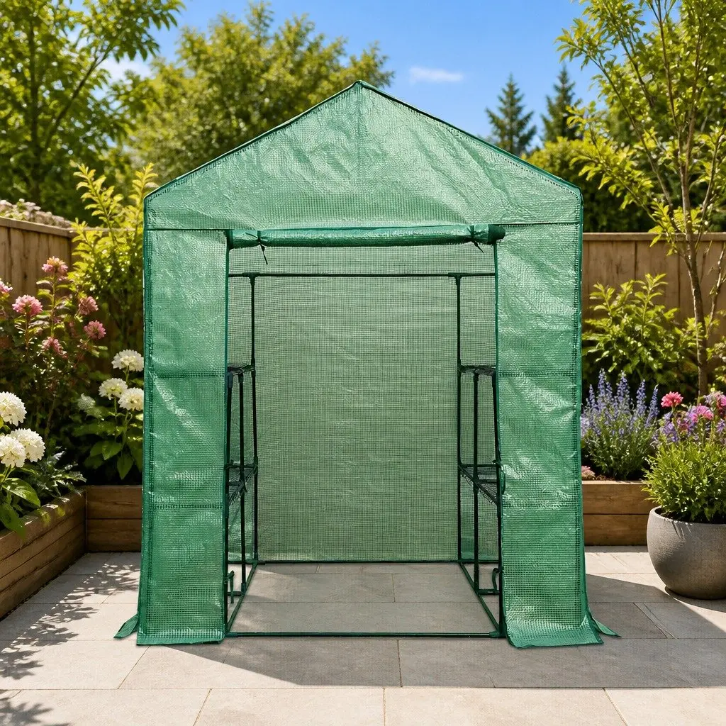 Walk-In Greenhouse Tunnel 1.4x1.55x2M Garden Plant Shed 8 Shelves Portable