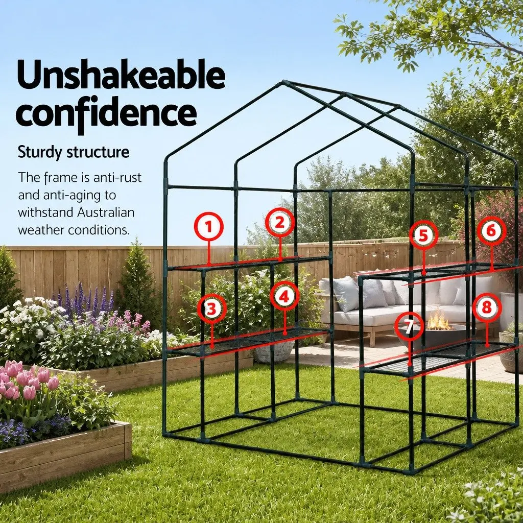 Walk-In Greenhouse Tunnel 1.4x1.55x2M Garden Plant Shed 8 Shelves Portable