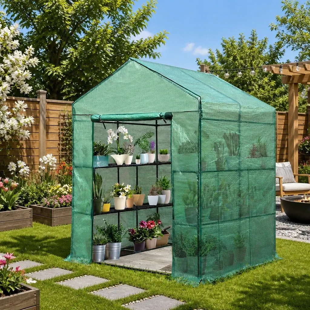 Walk-In Greenhouse Tunnel 1.4x1.55x2M Garden Plant Shed 8 Shelves Portable