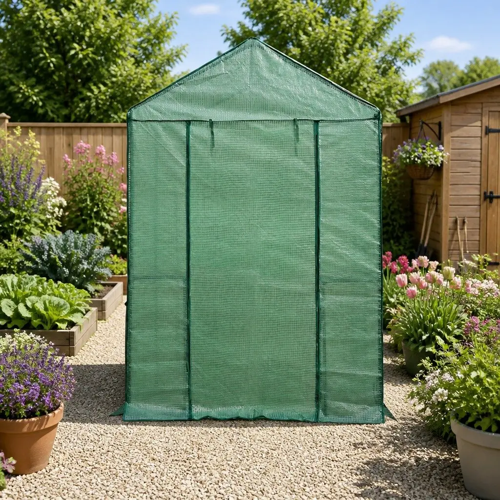 Walk in Greenhouse Galvanised Steel 1.2x1.9x1.9M Green with 4 Shelves