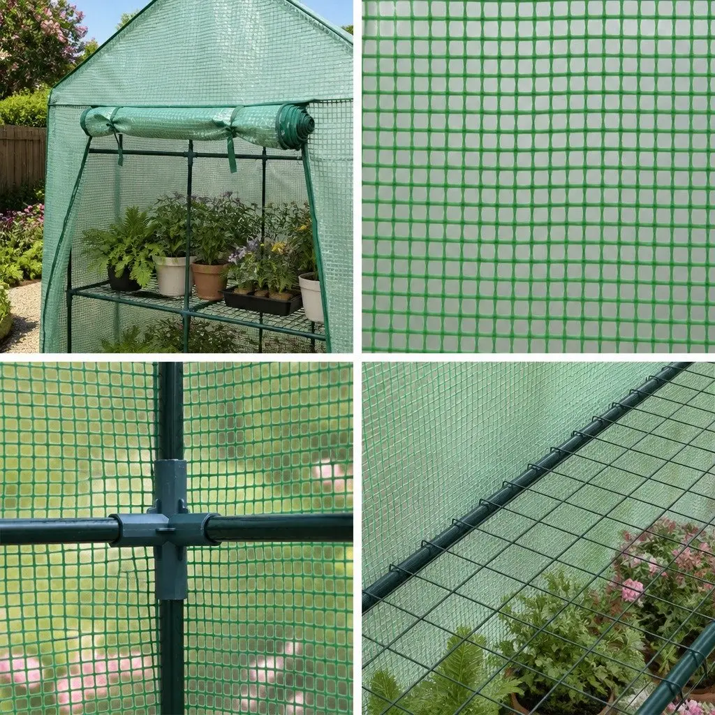 Walk in Greenhouse Galvanised Steel 1.2x1.9x1.9M Green with 4 Shelves