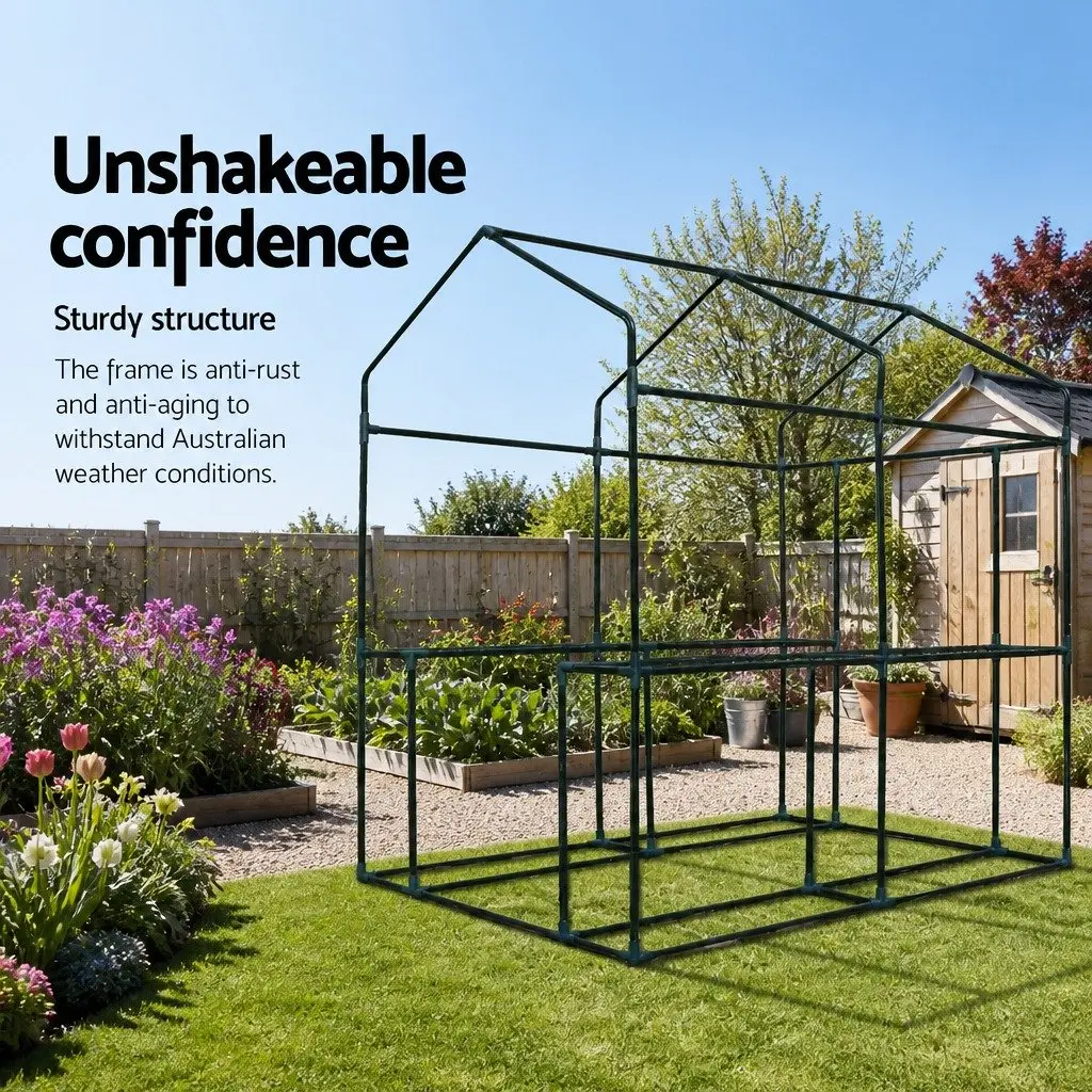 Walk in Greenhouse Galvanised Steel 1.2x1.9x1.9M Green with 4 Shelves