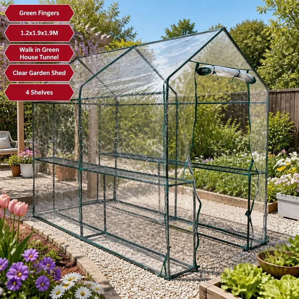 Walk-in Greenhouse Tunnel Powder-coated Steel 1.2x1.9x1.9M Green Transparent PVC Cover