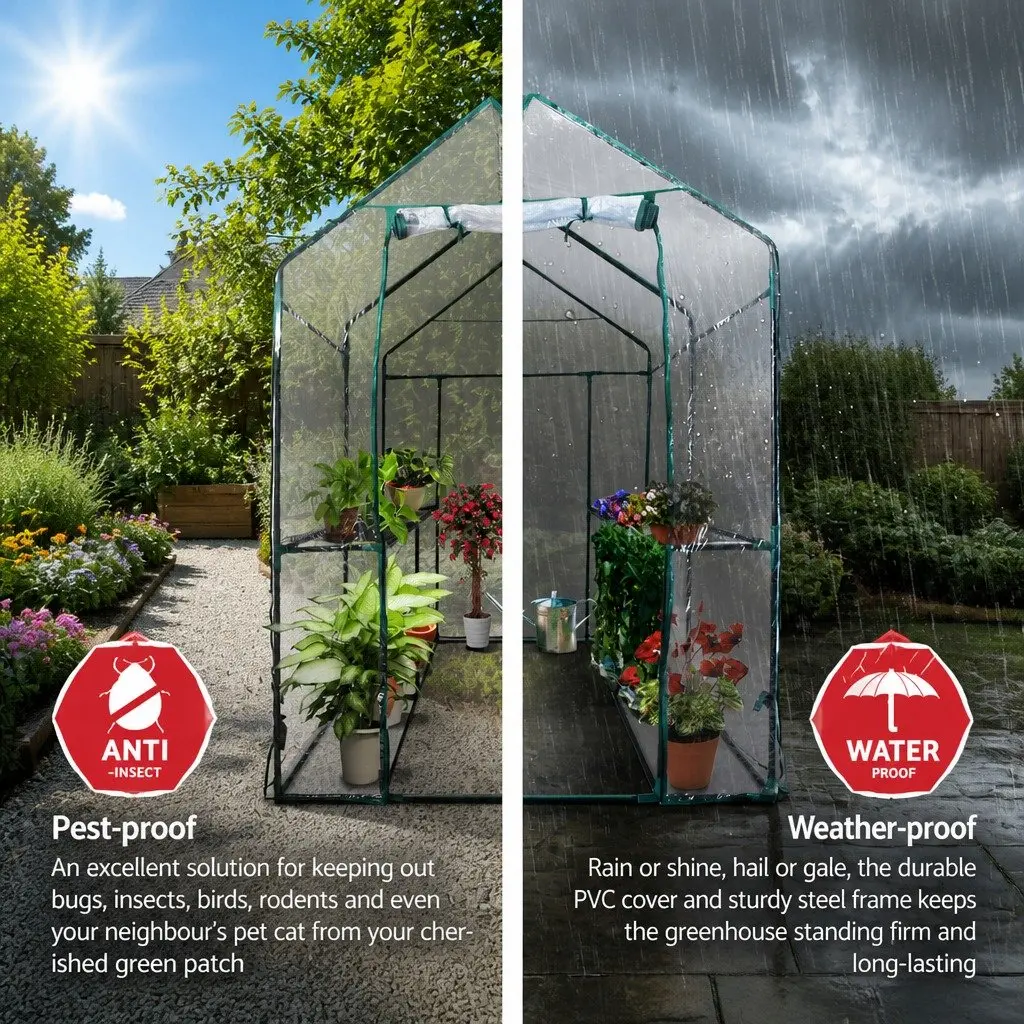 Walk-in Greenhouse Tunnel Powder-coated Steel 1.2x1.9x1.9M Green Transparent PVC Cover