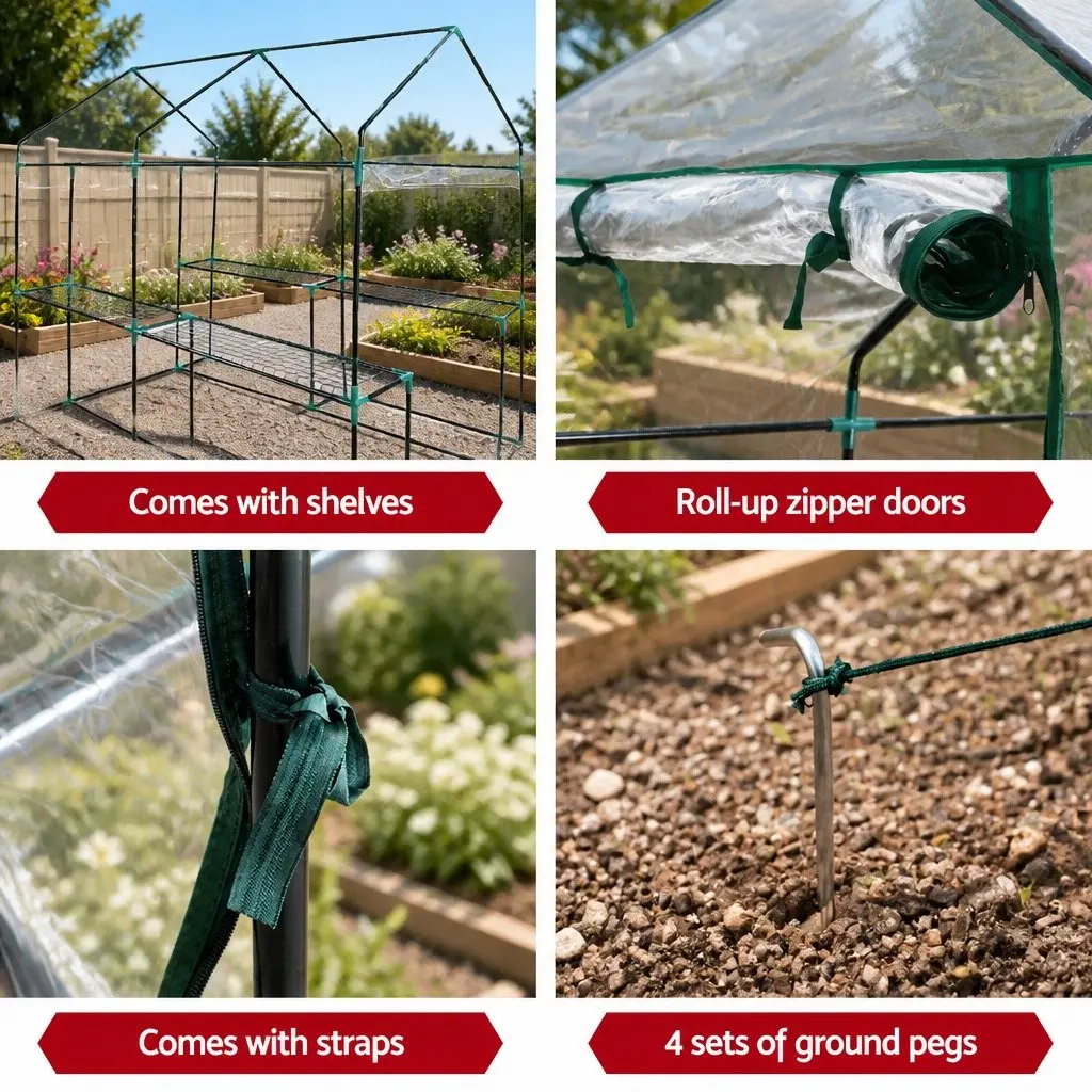 Walk-in Greenhouse Tunnel Powder-coated Steel 1.2x1.9x1.9M Green Transparent PVC Cover