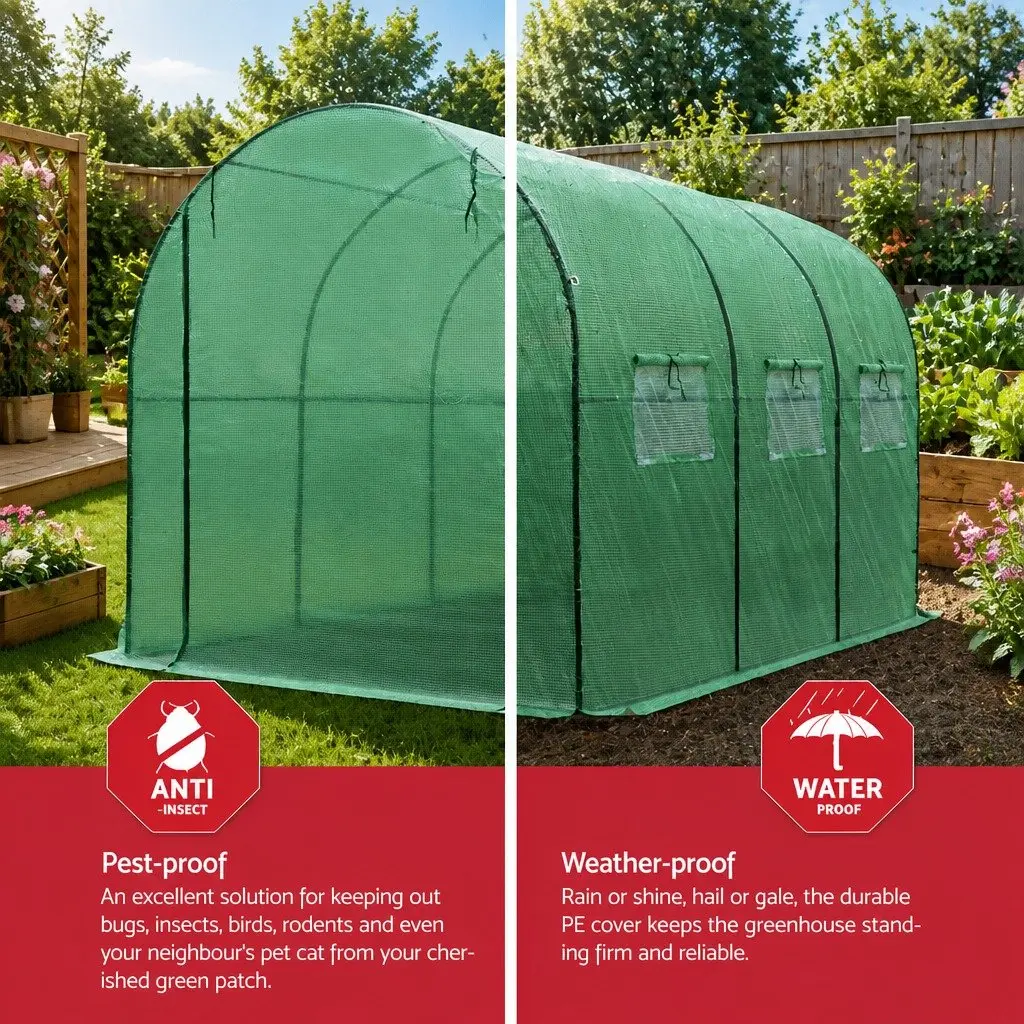 Walk-In Greenhouse Powder Coated Steel 3x2x2M Green Tunnel Plant Dome Shed Roll-Up Door Mesh
