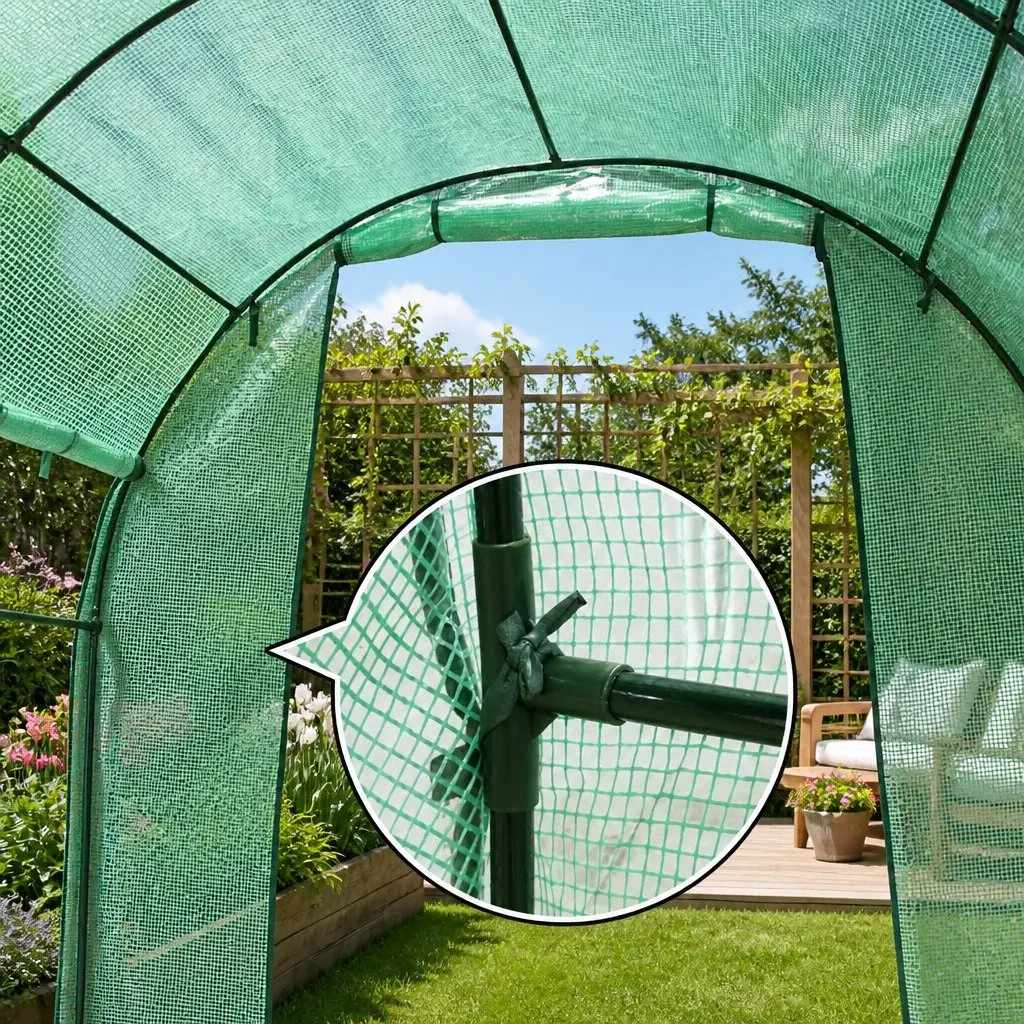Walk-In Greenhouse Powder Coated Steel 3x2x2M Green Tunnel Plant Dome Shed Roll-Up Door Mesh