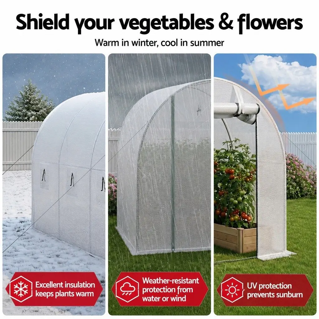 Greenhouse PE Cover Steel Frame Roll-up Door 3x2x2M White Outdoor Garden