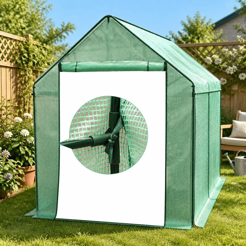 Walk In Greenhouse Tunnel Galvanised Steel 3.5M x 2M x 2M Green PE Cover