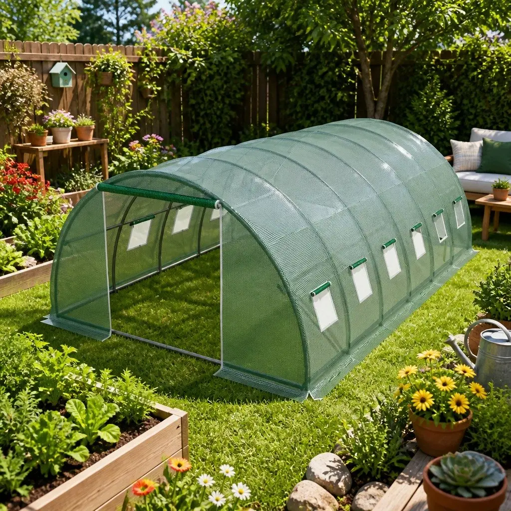 Greenhouse Galvanised Steel Frame 6x4x2M Green Walk-in Tunnel Plant Garden Shed