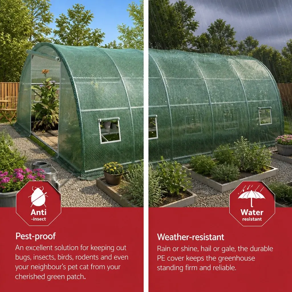 Greenhouse Galvanised Steel Frame 6x4x2M Green Walk-in Tunnel Plant Garden Shed