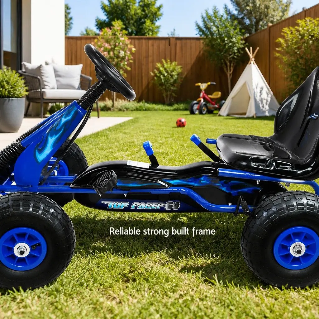Kids Pedal Go Kart Ride On Car Toy Tricycle Steel Frame Blue Rubber Tyre