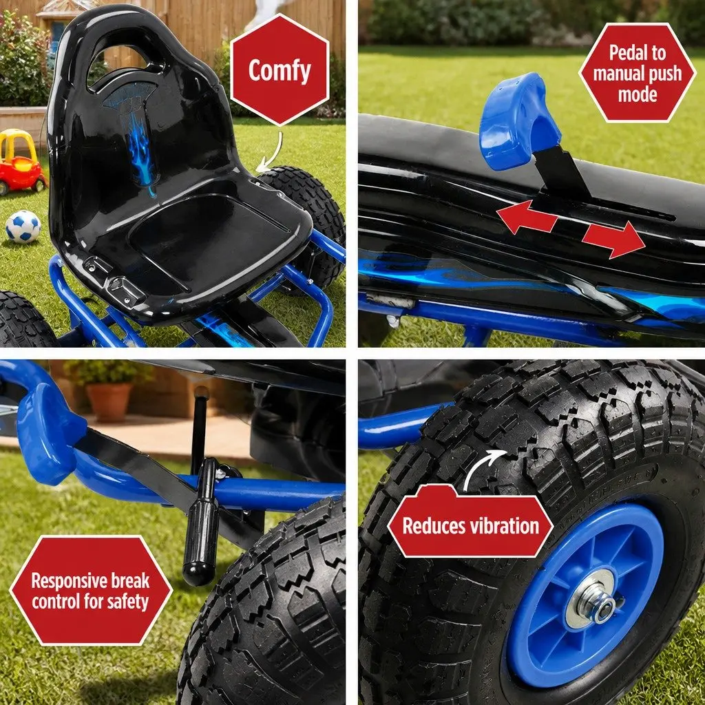Kids Pedal Go Kart Ride On Car Toy Tricycle Steel Frame Blue Rubber Tyre