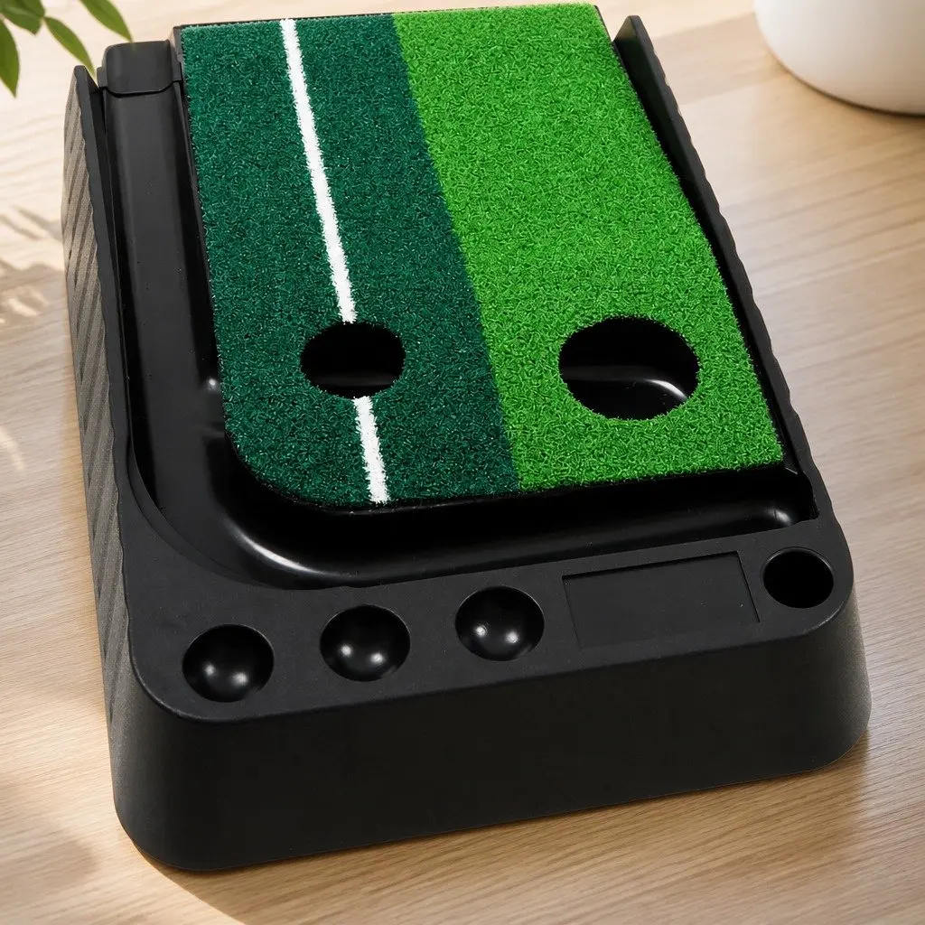 Golf Putting Mat Portable Practice Trainer Dual Holes Green and Black 250cm x 40cm x 9.5cm ABS and PP Plastic