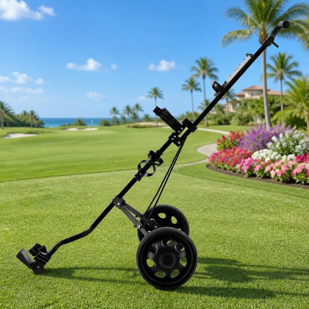 Golf Trolley 2 Wheel Aluminium Folding Black Cart with Scoreboard Holder and Cup Holder