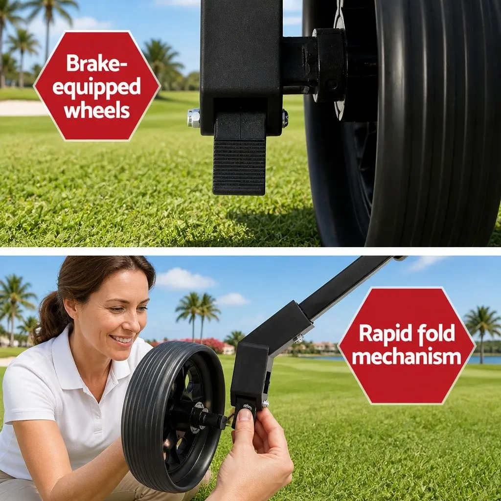 Golf Trolley 2 Wheel Aluminium Folding Black Cart with Scoreboard Holder and Cup Holder
