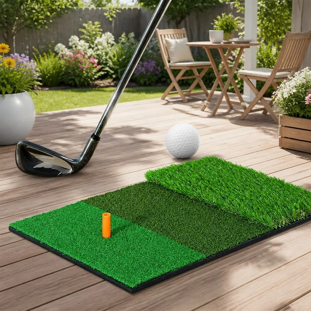 Portable Golf Hitting Mat Green Turf 40cm x 60cm Multi Turf Zones Indoor Outdoor Training Aid
