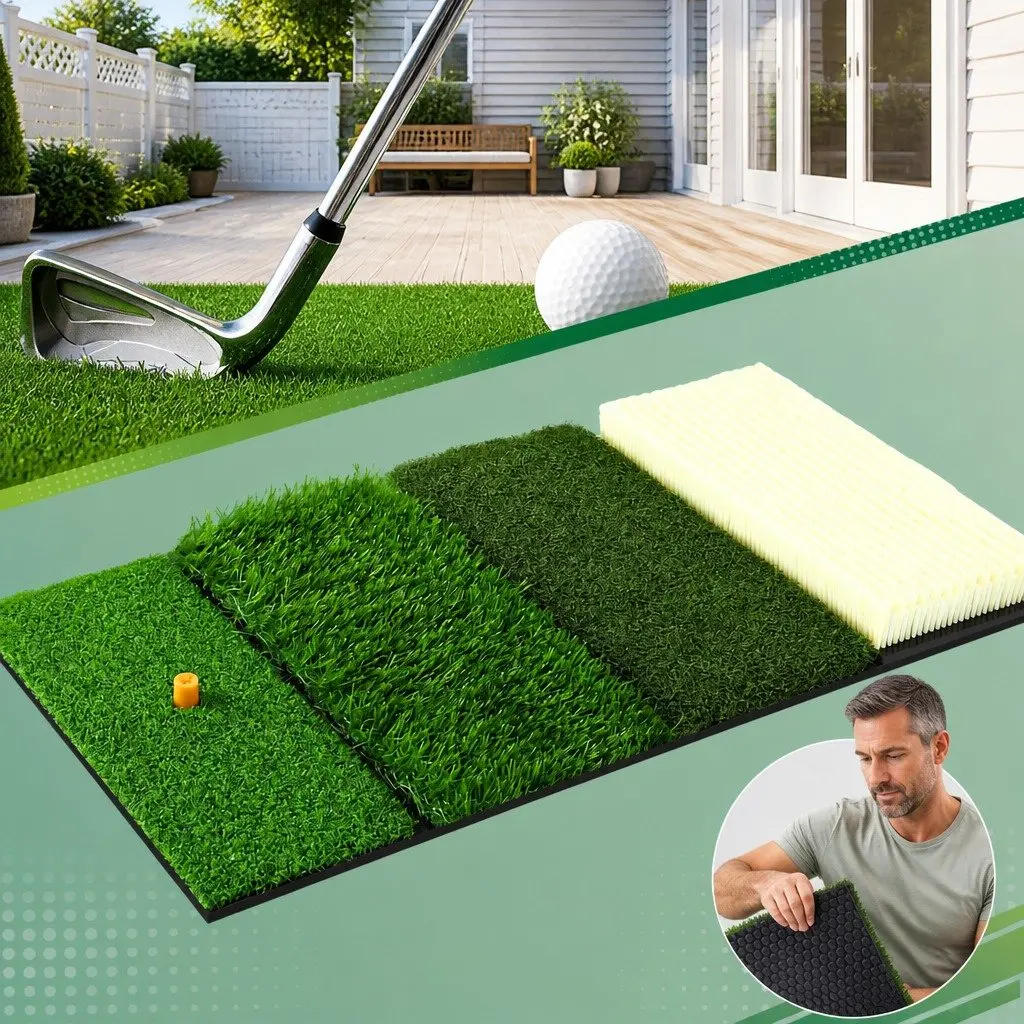 Golf Hitting Mat 4 in 1 Foldable Training Aid 75cm Green
