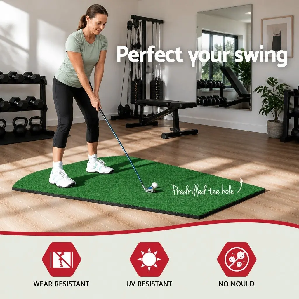 Golf Practice Mat 80x60cm Green Portable Training Aid Non-Slip Base Faux Grass Surface Indoor Outdoor Use