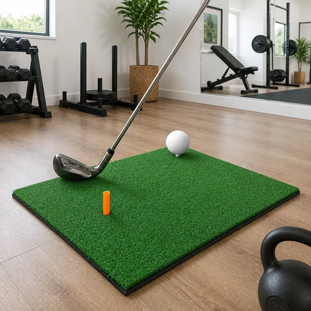 Golf Practice Mat 80x60cm Green Portable Training Aid Non-Slip Base Faux Grass Surface Indoor Outdoor Use