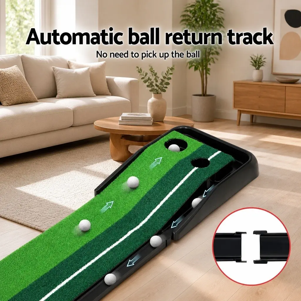 Golf Putting Mat Portable Foldable 3M with Automatic Ball Track Dual Colour Faux Grass Green Black