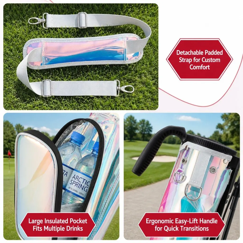 Golf Stand Bag Lightweight TPU Microfiber Leather Compact Holographic Multicolour